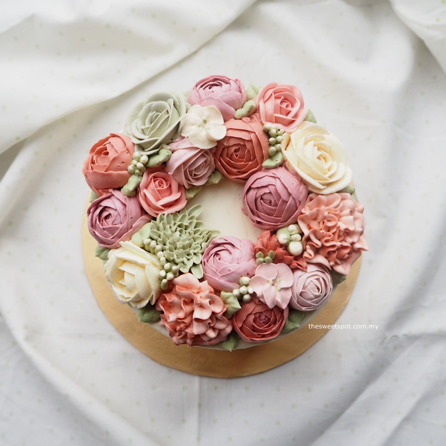 Pink and Green Floral Buttercream Wreath